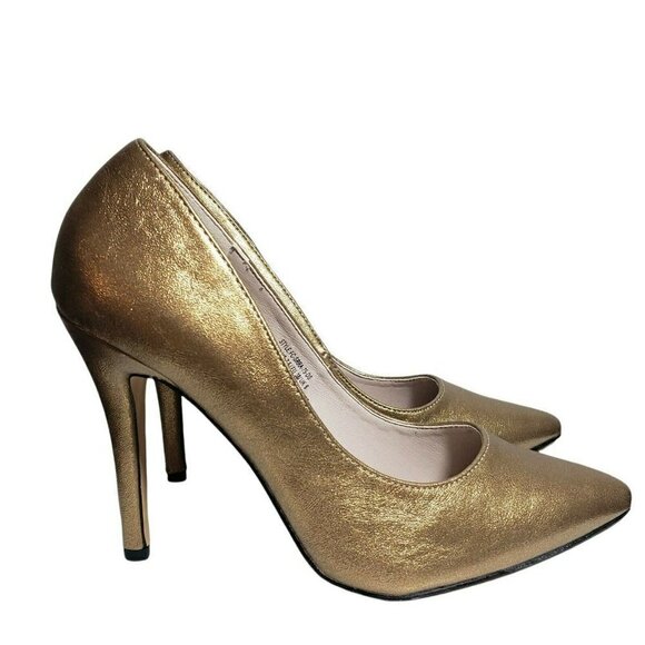 French Connection Womens Sierra Classic Gold Pointed Toe Stiletto Pumps Size 7.5 - Picture 1 of 11
